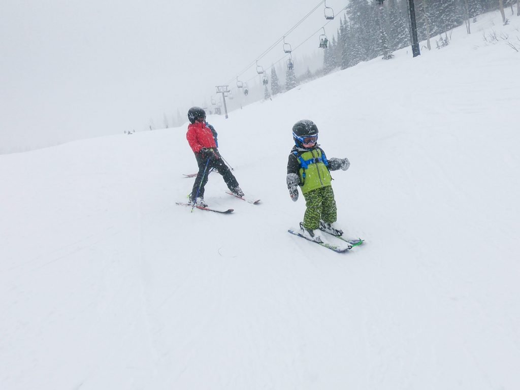 Little boys skiing together