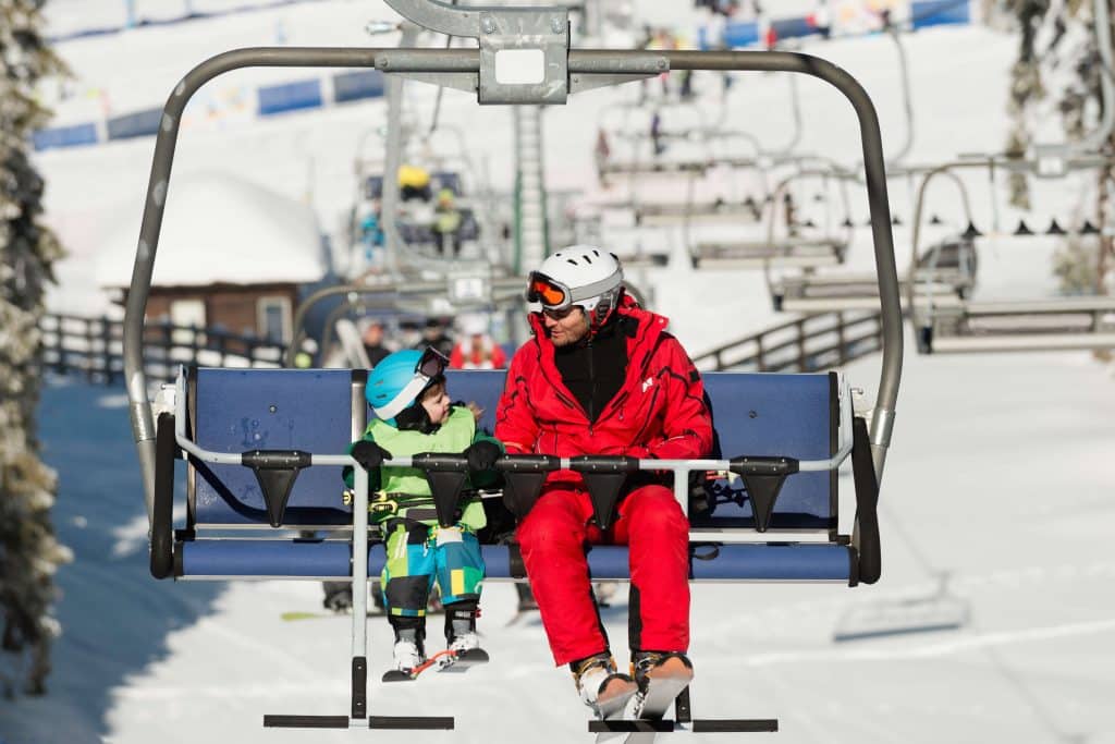 kids skiing chairlift