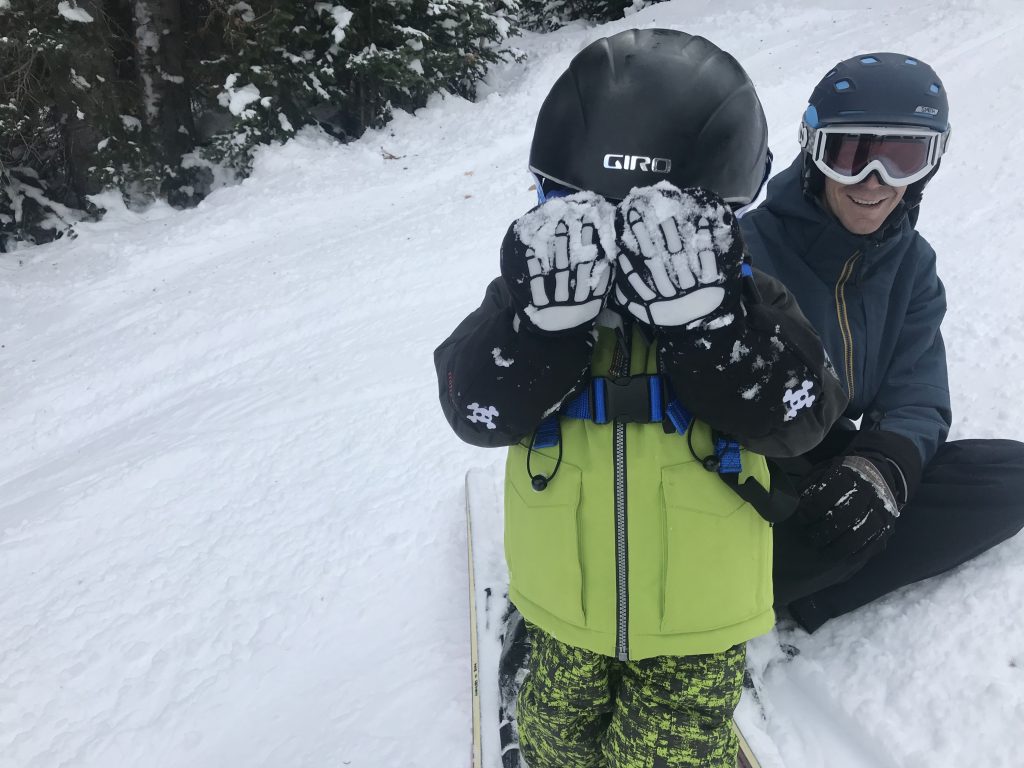 2-year-old wearing Veyo kids mittens