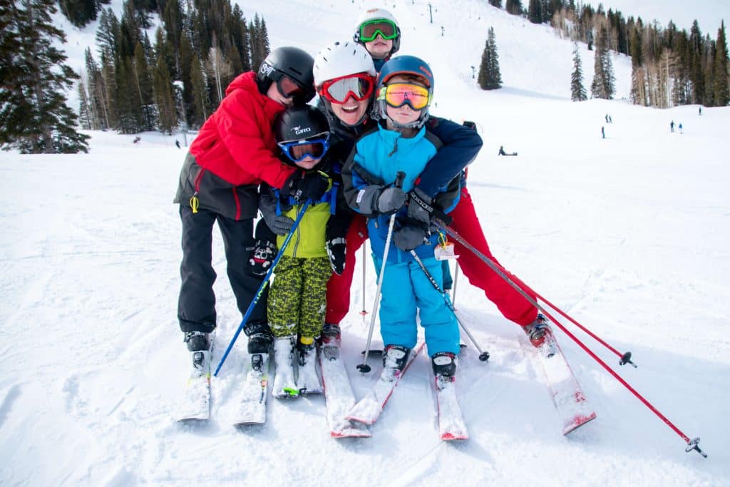 Family ski hug