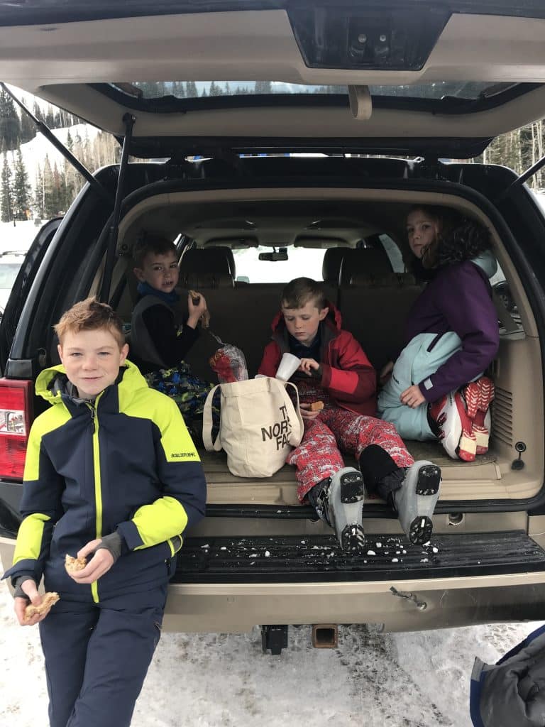 kids ski lunch tailgating