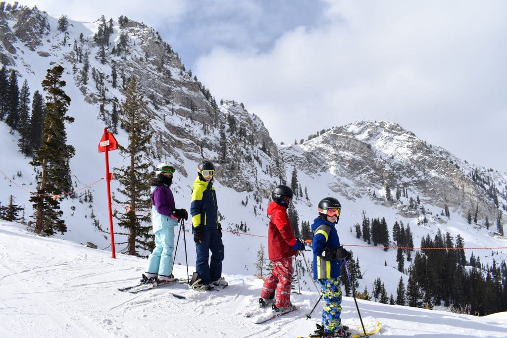 kids skiing in winter