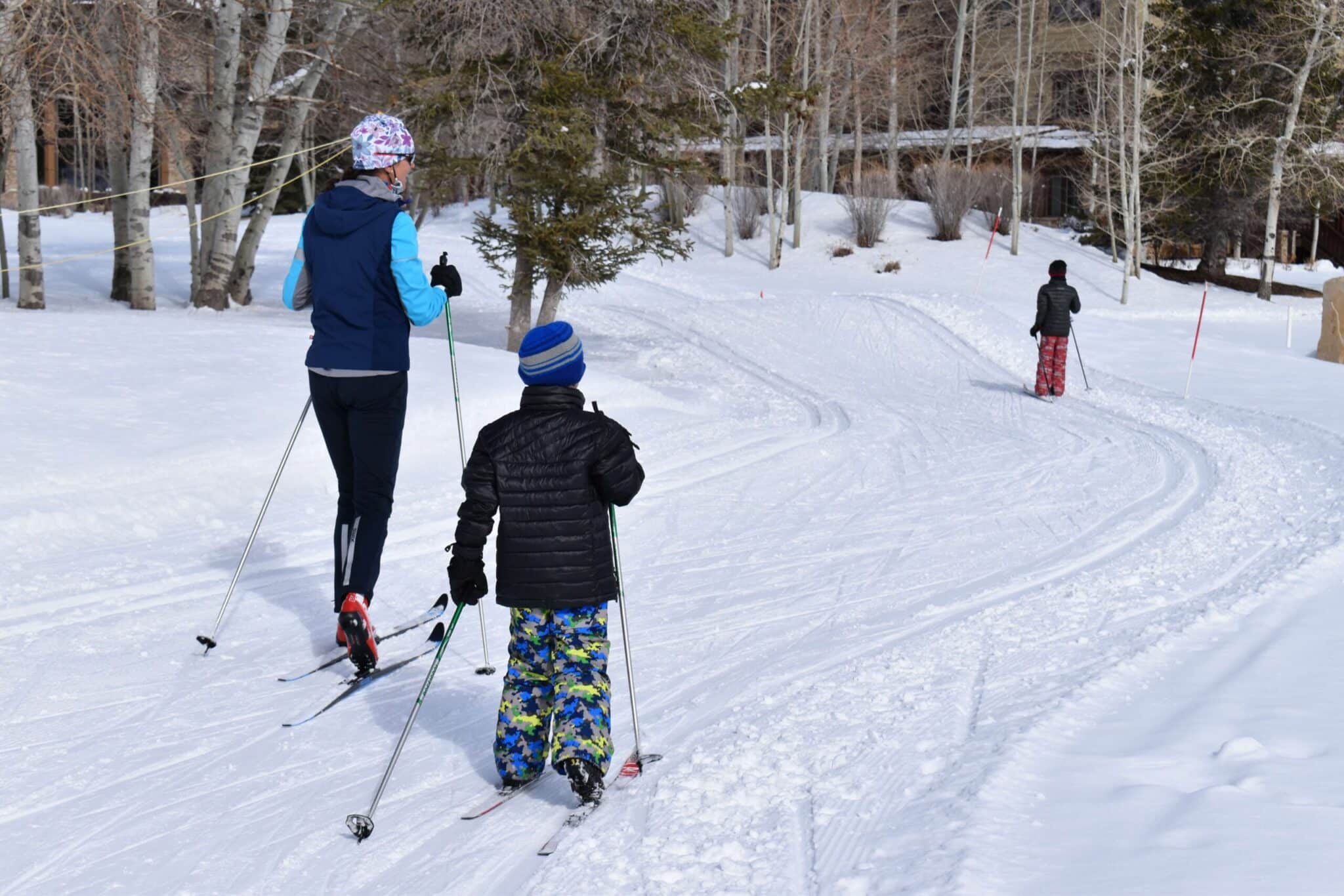 groomed cross country skiing with kids