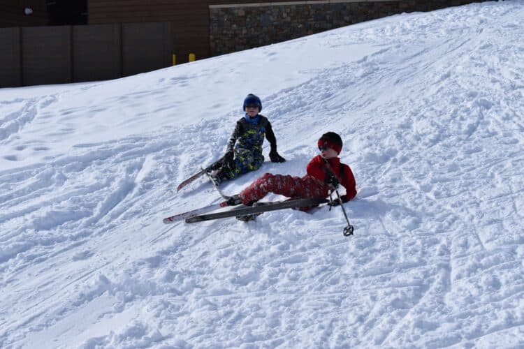 cross country skiing with kids falling down