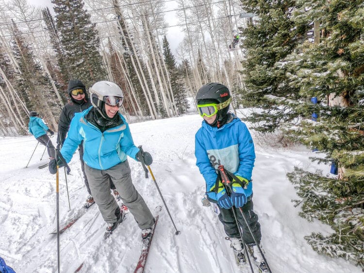 multi generational skiing while kids skiing for free