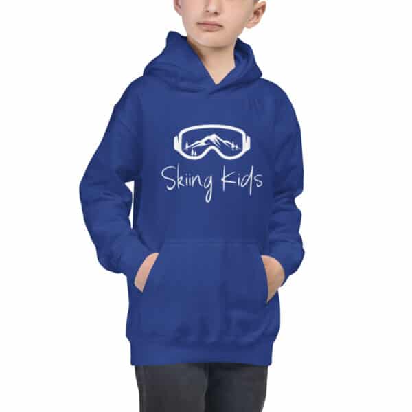 Skiing Kids Google Hoodie Blue