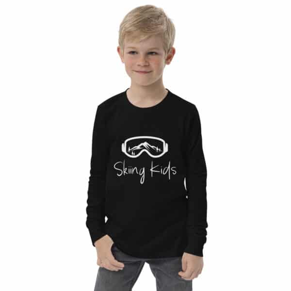 Long Sleeve Skiing Kids Googles Shirt Black