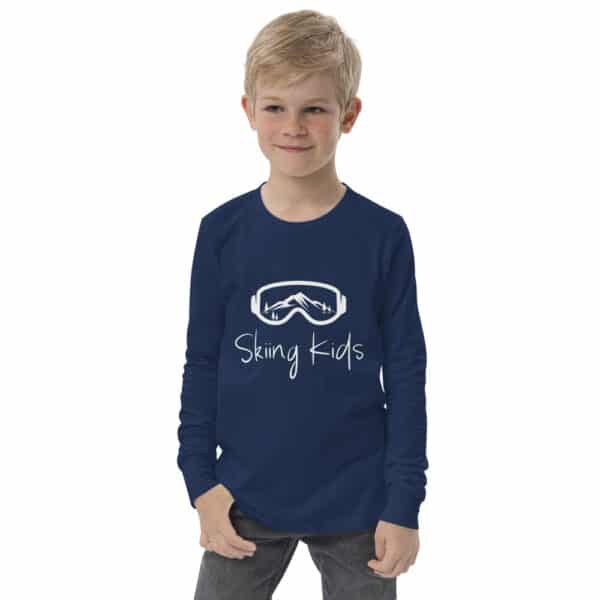 Long Sleeve Skiing Kids Googles Shirt Blue