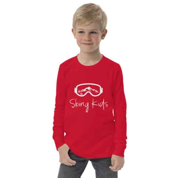 Long Sleeve Skiing Kids Googles Shirt Red