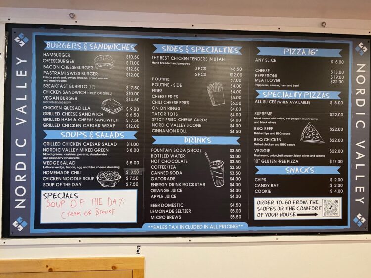 Nordic Valley ski resort food menu