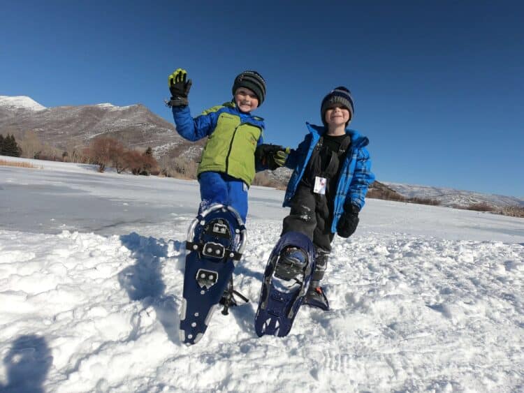 winter snowshoeing with kids