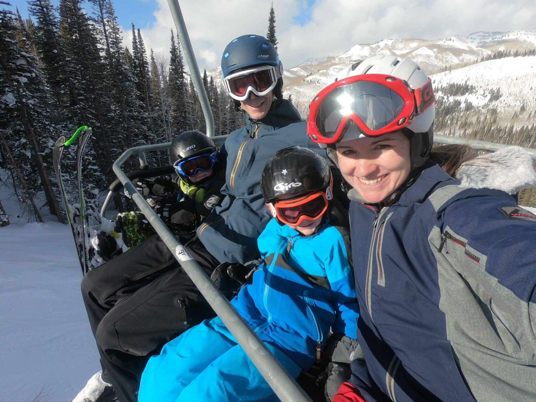 Family selfie on a ski lift