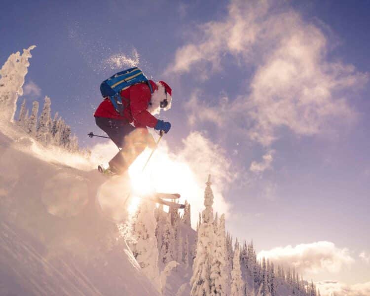 skiing santa on jump