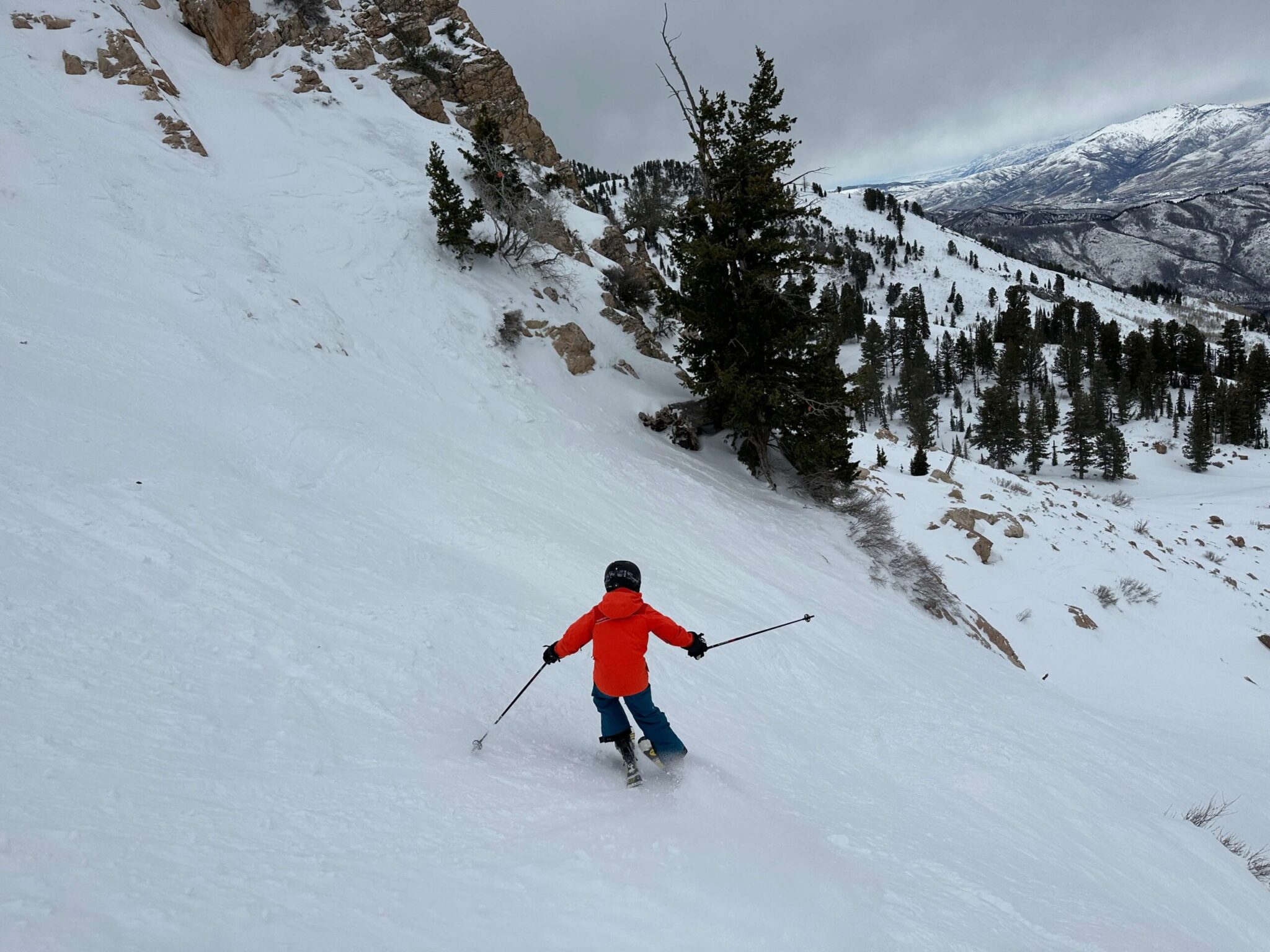 working hard skiing with kids