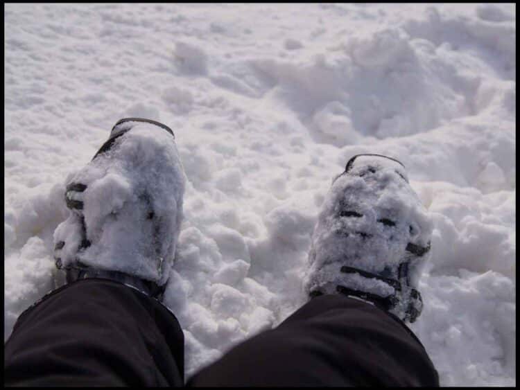 ski boots in snow