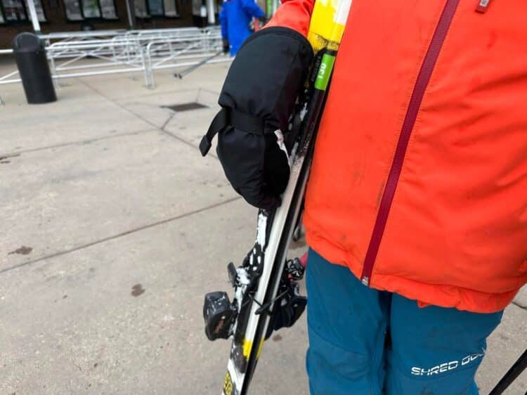 carrying skis upright