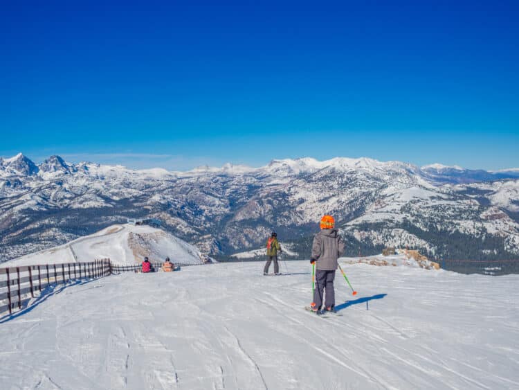 Beautiful day at Mammoth Mountain Ski Area in the eastern Sierra Nevada mountains of California