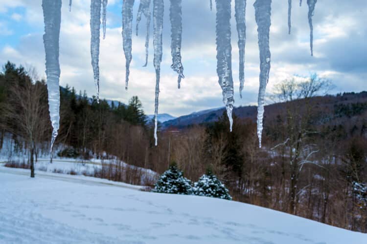 ice stalactites on a cold morning in Killington (VT, USA)