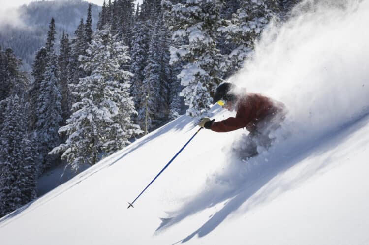 Man skiing at Solitude Mountain Resort, Utah, USA